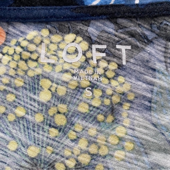 LOFT Blue Multicolor Floral Ruffle Sleeve Blouse Women S Small - Picture 4 of 5